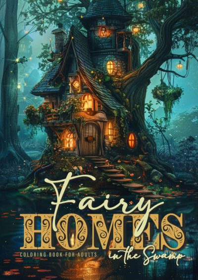 Cover image for Fairy Homes in the Swamp Coloring Book for Adults: Whimsical Houses Coloring Book Grayscale Fairy Houses Coloring Book for Adults in Water 52 p