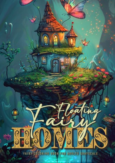 Cover image for Floating Fairy Homes Fairy Coloring Book for Adults Grayscale: Whimsical Houses Coloring Book Grayscale Fairy Houses Coloring Book for Adults - floati