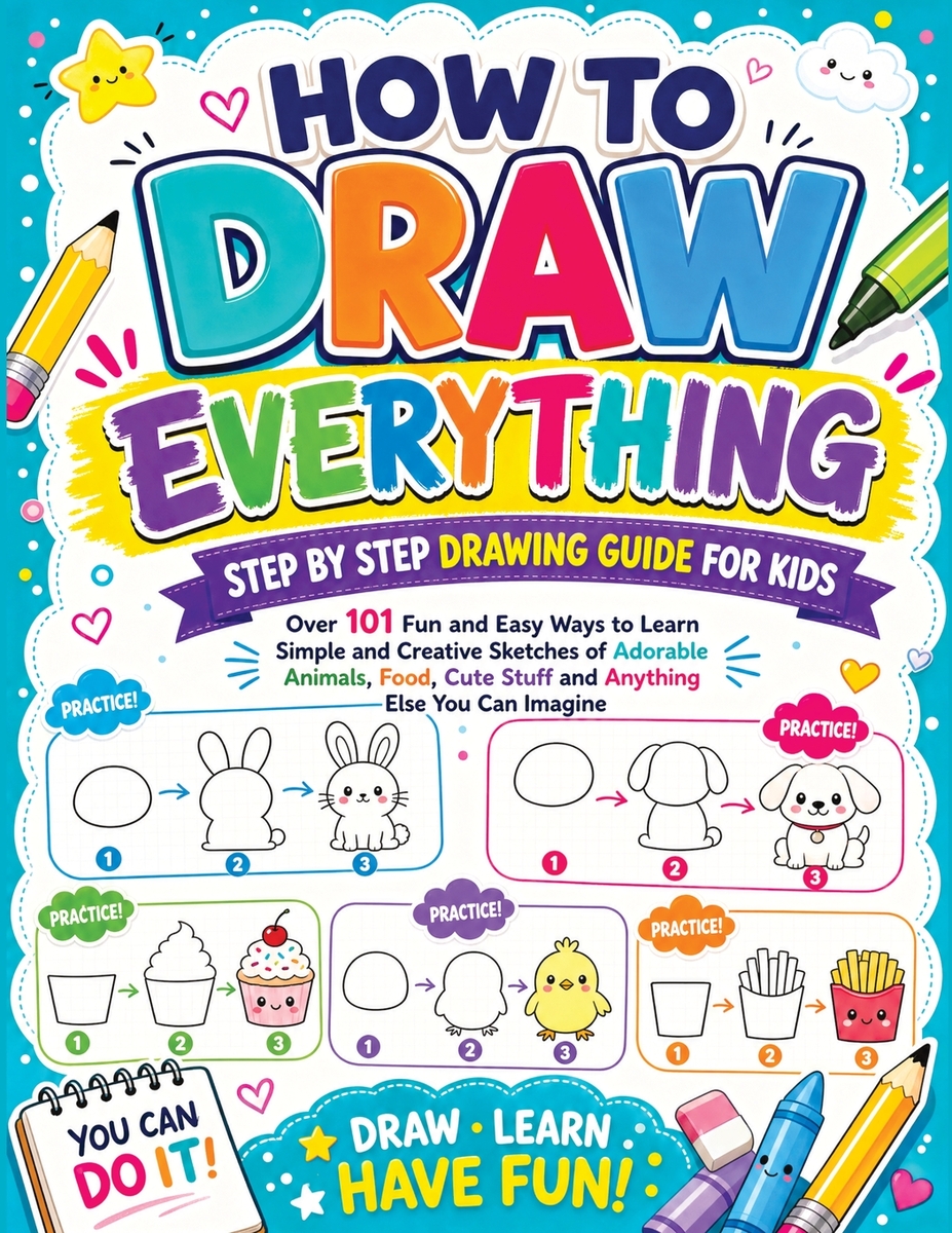 Cover image for How to Draw Everything: Step by Step Drawing Guide for Kids - Over 101 Fun and Easy Ways to Learn Simple and Creative Sketches of Adorable Ani